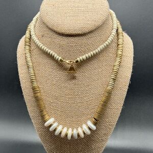 Serefina Gold Tone & Stone Disc Beaded Necklace – 32” Boho Statements